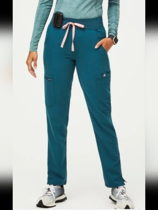 Figs Pants - Figs Yola 2.0 Scrub Pants,Caribbean Blue,Yoga Waistband,XS petite